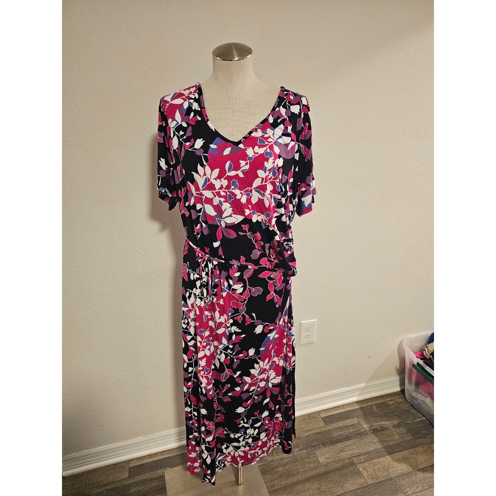 Lane Bryant Floral V-Neck Maxi Dress Pink Purple‎ Black Plus Size 22/24 NEW